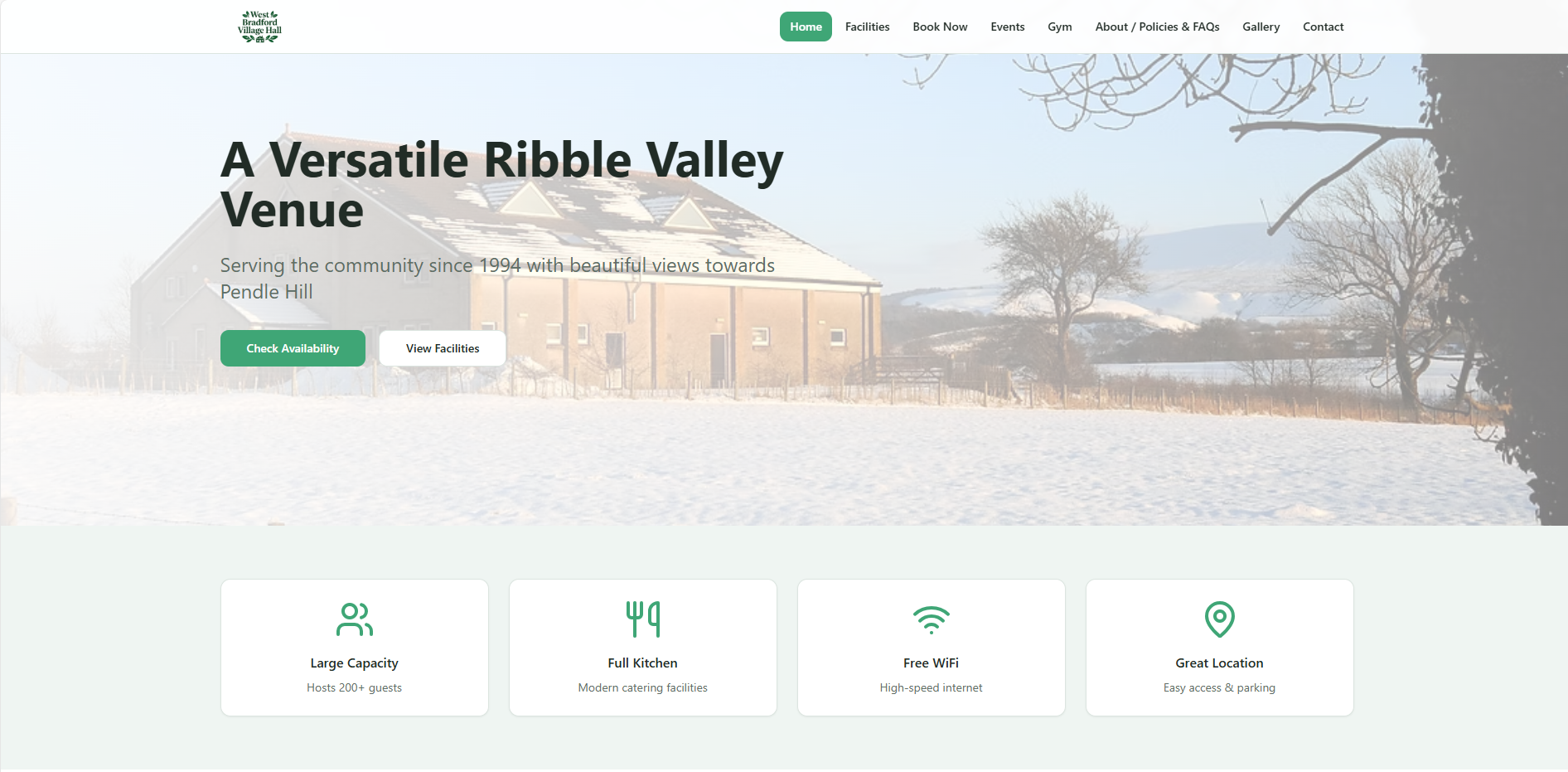 Web development illustration - West Bradford Village Hall website example